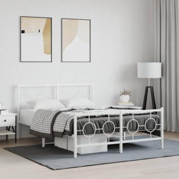 Cama de Metal con Cabecero y Pediera Blanca 135x190 cm