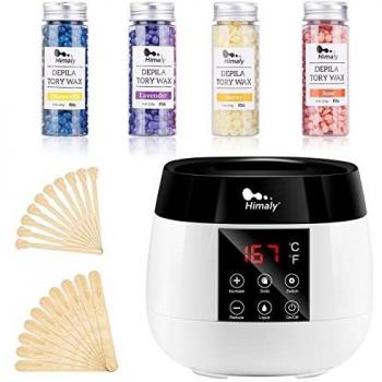 Himaly Calentador de Cera Eléctrico para Depilación Profesional 500ml con Pantalla LCD Set de Depilación con Cera Máquina Calentador para Mujer y Hombre Roll On Fundidor con 480 g Frijoles de Cera