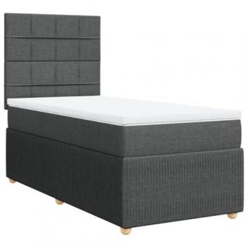 Cama box spring con colchón de muelles en tela gris oscuro 90x190 cm