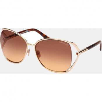 Tom Ford Round Metal Sunglasses with Gradient Brown Lenses - Shiny Rose Gold Finish