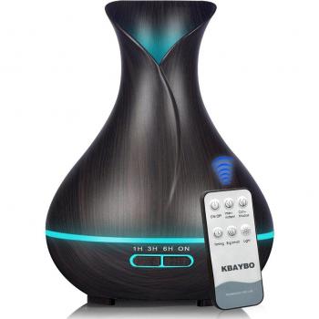 Difusor de Aceites Esenciales Humidificador 550ml con Control Remoto y Luz LED en Madera Oscura, 7 Colores