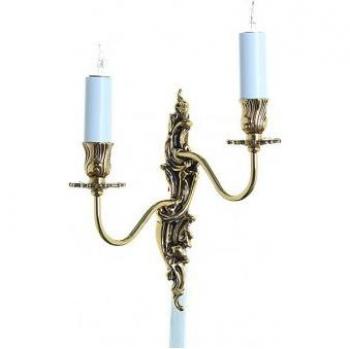 Aplique de pared Dauphine de latón pulido con 2 bombillas, 33 cm de longitud