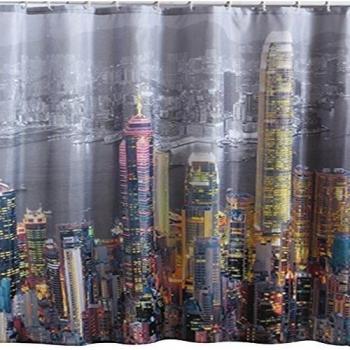 TP-Products Cortina de Ducha de poliéster, 180 x 200 cm, diseño de Hong Kong, Acero Inoxidable, PS, Blanco