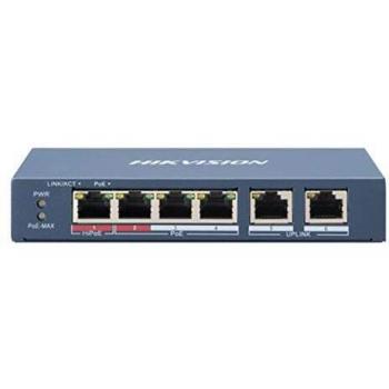 Switch PoE+ de 4 puertos de cobre 10/100 (4 puertos PoE+ extendido 250m) + 2 puertos 10/100. PoE 60 W máx. Boca 1