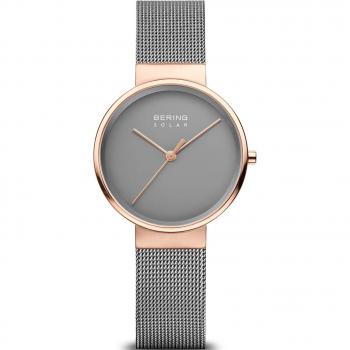 Bering Women's Solar Watch 31mm Rose Gold Grey Milanese Band