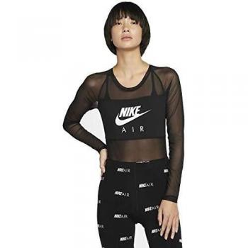 NIKE W NSW Air Bodysuit LS Mesh Long Sleeve Top, Mujer, Black, L
