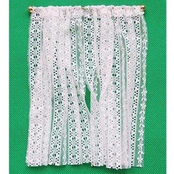 Melody Jane Casa de Muñecas Blanco Encaje Crochet Cortinas Largo Ventana Redes Miniatura