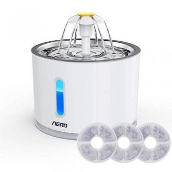 Aerb Fuente de Agua para Gatos 2.4L, con LUZ en Noche y Silencioso Altamente, Dispensador de Agua Automática para Mascotas con 3 Filtros de Carbón Activado