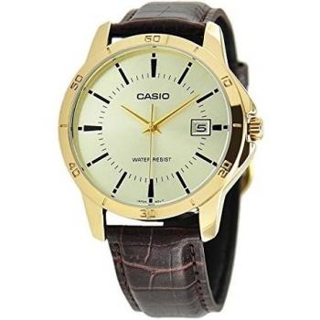Casio Vintage Men's Analog Watch MTP-V004GL-9A with Yellow Gold Case and Brown Leather Strap