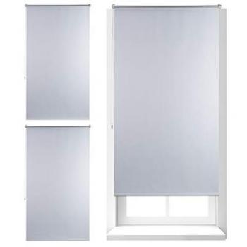 Set 3 Estores Opacos Térmicos Enrollables Sin Perforar 90x160 cm, Cortinas de Aluminio y Plástico, Tela de 86 cm Ancho, Color Blanco