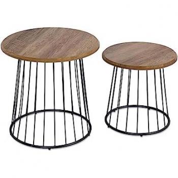 Juego de 2 mesas auxiliares de madera y metal negro, medidas 40cm y 50cm, material hierro/MDF