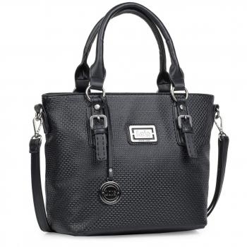 Lois - Bolso de Mujer de Mano Tipo Shopping. Grande. con Doble Asa y Bandolera. Cierre Cremallera. Llavero. Piel sintética Polipiel. Ideal para Viaje o Compras 302281, Color Negro
