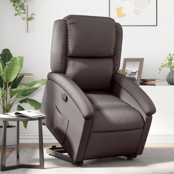 Silla reclinable elevable de cuero genuino marrón oscuro
