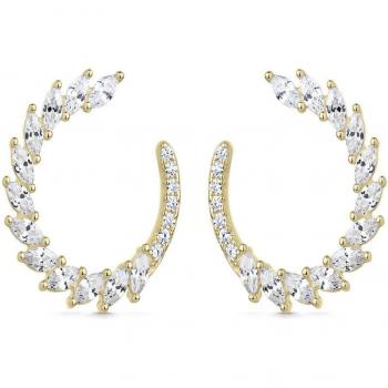 Pendientes Itemporality SEA-201-345-UU plumas y Pendientes criollas de plata bañada en oro con circonitas blancas ovaladas
