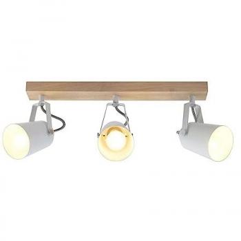 Plafón Dera Lineal Blanco con 3 Focos Orientables E14 en Madera Natural