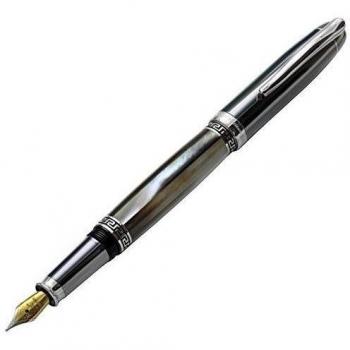 Xezo Maestro - Pluma estilográfica chapada en platino, de nácar negro de Tahití natural de elaboración manual, con acabado de tungsteno metalizado, Serie