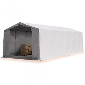 Carpa industrial Toolport 5x12 m con altura lateral de 3 m, puerta con cremallera, fabricada en PVC 850 N, 100% impermeable, color gris