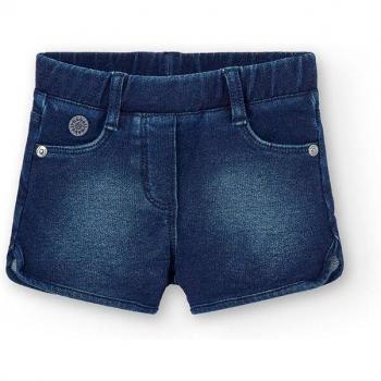 Short de felpa en color azul denim para bebé niña con detalles cómodos y lavables