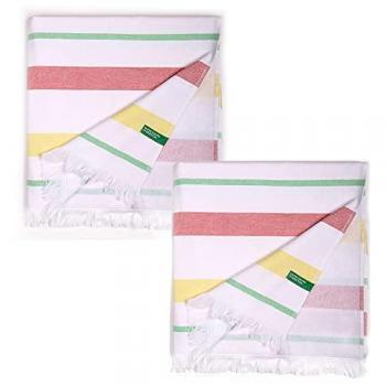Set 2 Toallas Hamman United Colors Of Benetton 80x165cm 350GSM 100% Algodón Rosa/Amarillo/Verde Casa Benetton