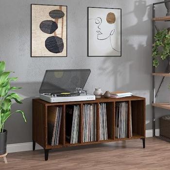 Mueble para discos de madera contrachapada de roble marrón, dimensiones 100x38x48 cm