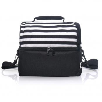 PuTwo Bolsa Térmica 8L Bolsa Almuerzo Isotermica Bolso Térmico con Correa Portatil Bolsa Alimentos Bolsa Nevera para Llevar Comida para Hombres Niños para Trabajo Oficina - Rayas Negras y Blancas