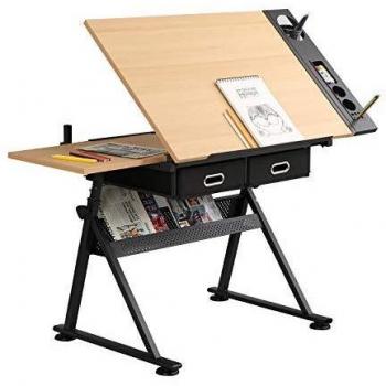 sogesfurniture Mesa de Dibujo Inclinable Ajustable, Mesa de Dibujo Artístico para Manualidades, Estación de Trabajo de Diseño de Arquitectura, con 2 Cajones de Almacenamiento, BHEU-UT-DT1027