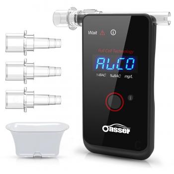 oasser Alcoholímetro Profesional Electroquímico Respiratorio de Recargable Digital Pantalla LED Incluye Batería de Litio & 4 Boquillas Desechables FDA T3