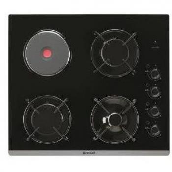 Placa de Cocción Mixta Brandt BPG6413BM - 4 Zonas, Gas y Eléctrica, 56 cm, Negro