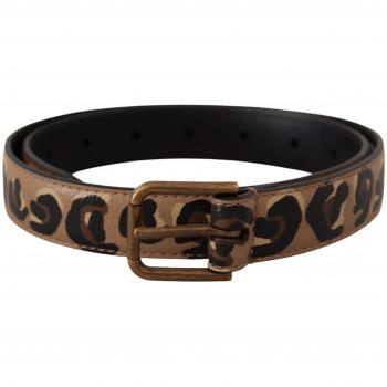 Dolce & Gabbana Brown Leopard Print Vintage Metal Waist Buckle Belt - 65 cm / 26 Inches, Elegant Belt with Engraved Leather Buckle, Female, Size: 65 CM