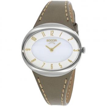 Reloj de mujer Boccia 3165-17 de titanio con correa de cuero gris, analógico, 36mm, resistente al agua 5ATM