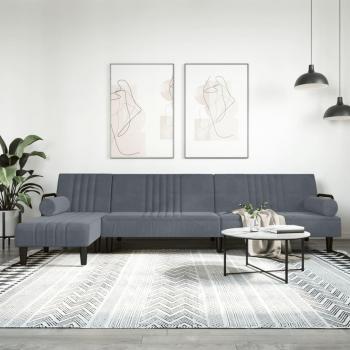 Sofá cama en forma de L gris oscuro 260x140x70 cm en terciopelo
