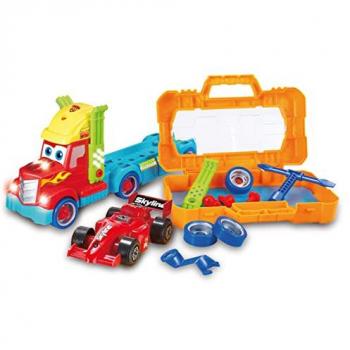 Camión Taller F1 TACHAN - Herramientas para Reparación de Vehículos, Coche de Carreras de F1, Ruedas de Recambio, Luces y Sonidos