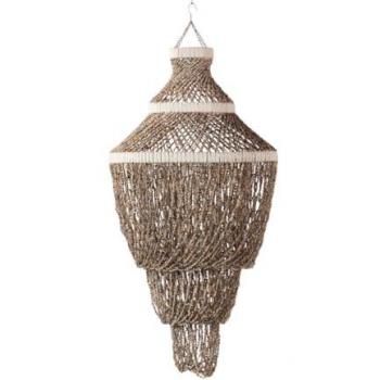 Lámpara de Techo Macramé Blanco y Conchas Naturales 50x50x100 cm - Iluminación Versátil