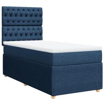 Bastidor de cama box spring con colchón en tela azul 90x190 cm