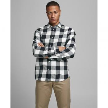 Camisa de hombre en algodón BCI slim de cuadros blanca