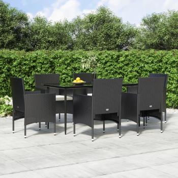 7-Piece Black Garden Dining Set with Cushions