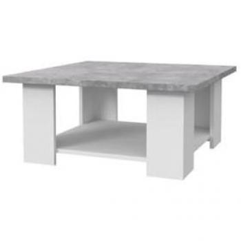 Mesa de Centro PILVI - Blanco y Cemento Gris Claro - 67 x 67 x 31 cm
