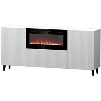 Aparador Charlotte H104 con LED, Blanco y Negro, MDF y Vidrio Templado, 181 x 83 x 40 cm