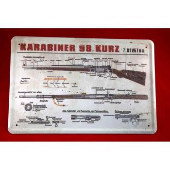 Sachen aus Blech Karabiner 98 Kurz Blechschild 20x30 cm Schild Querschnitt Risszeichnung Sign Signs Señal metálica, hojalata, Multicolor, 20 x 30 cm
