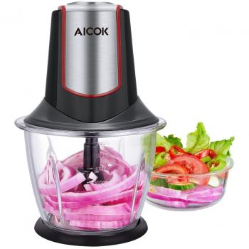 Aicok Picadoras de Carne 1.2L Picadora Electrica, Picadora con 4 Cuchillas de acero inoxidable, Procesador de alimentos adecuado para Frutas, Verduras, Carne, Especias, Negro