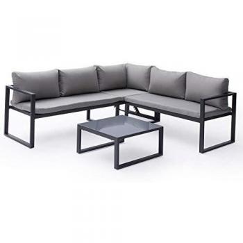 Conjunto de jardín modular Ibiza 4 plazas - tela gris y aluminio antracita