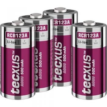 Batería Recargable RCR123 - 500 mAh, 4 Piezas en Cartón, Ideal para Cámaras de Seguridad y Sistemas de Alarma