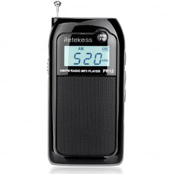 Retekess PR12 Am/FM Radio de Bolsillo Mini Transistor Portátil DSP Modulación MP3 Reproductor Soporte TF/SD Tarjeta Radio Recargable para Caminar