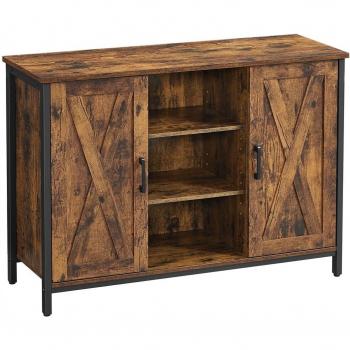 Armario de pie rústico con puertas de persiana y estantes para almacenamiento, 100x35x70 cm, ideal para comedor, salón y dormitorio en marrón rústico
