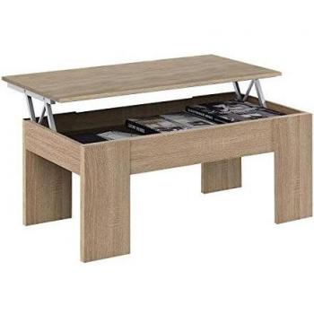 Mesa de Centro Elevable, Mesita de Salón o Comedor, Modelo LC, Acabado en Color Roble Canadian, Medidas: 100 cm