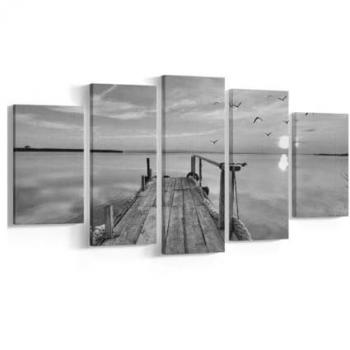 Impresión sobre Lienzo Puesta de Sol sobre el Mar 1 - Poliéster, Madera, Blanco y Negro, 100x3x60 cm