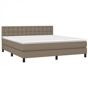 Cama box spring colchón y luces LED tela gris taupe 160x200 cm