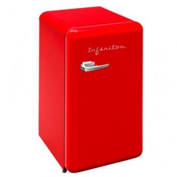 INFINITON FG-V158 - Frigorífico Vintage, Rojo, 90L, 1 puerta, Chilling Area, Cajón Crisper Box, 2 Bandejas cristal, 3 balcones, Funcionamiento silencioso 41dB