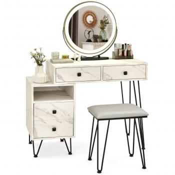 Modern Dressing Table with Storage Cabinet - Vanity Set White