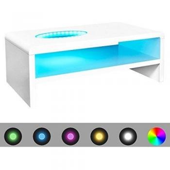 vidaXL Mesita de café color blanco brillante con luces LED, 42 cm